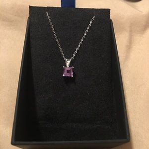 Square Emerald Cut amethyst pendant & 18” necklace